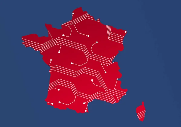 Цифровая Иллюстрация Имитирующая Соединения Электронной Составляющей Картой Франции — стоковое фото