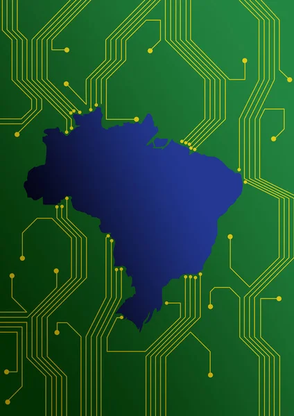 Ilustração Digital Simulando Conexões Componente Eletrônico Com Mapa País — Fotografia de Stock