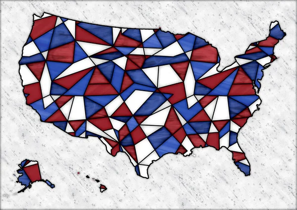 Ilustracja Cyfrowa Mapą Stanów Zjednoczonych Ameryki Stylu Witraża Kolorach Czerwonym — Zdjęcie stockowe