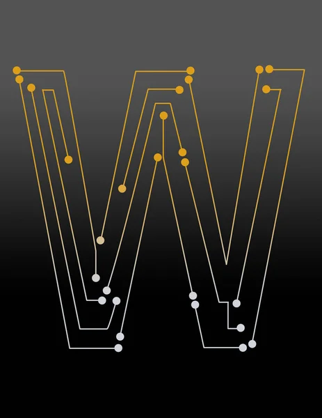 電子部品を模擬した線や点で構成された文字W — ストック写真