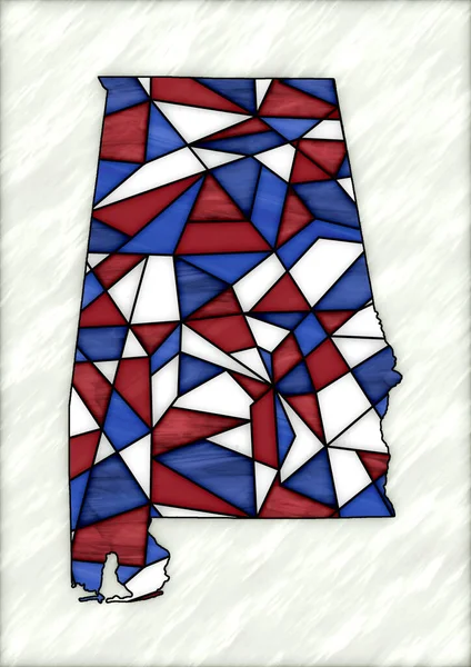 Illustrazione Digitale Con Mappa Dello Stato Dell Alabama Vetro Colorato — Foto Stock