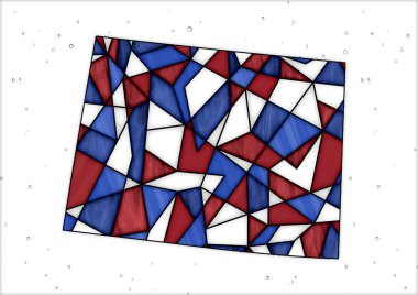 Wyoming Eyaleti haritalı dijital illüstrasyon kırmızı, mavi ve beyaz renklerle boyalı cam tarzında