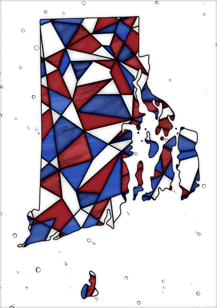 数码插图 附有罗得岛州彩色玻璃风格的地图 带有红色 蓝色和白色 — 图库照片