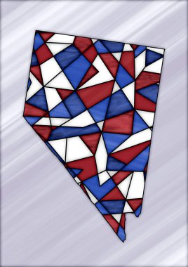 Nevada Eyaleti haritalı dijital illüstrasyon kırmızı, mavi ve beyaz renklerle boyalı cam tarzıyla