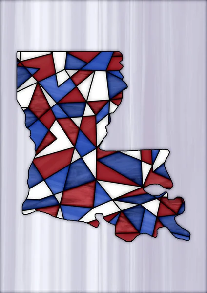 Ilustracja Cyfrowa Mapą Stanu Luizjana Witrażu Kolorze Czerwonym Niebieskim Białym — Zdjęcie stockowe