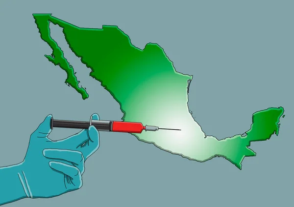 Ilustrace Ruky Držící Injekční Stříkačku Pro Injekci Mapě Mexika — Stock fotografie