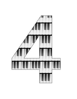 Beyaz arkaplan ile 4 sayısını oluşturan bir müzik klavyesinin anahtarlarını gösteren illüstrasyon