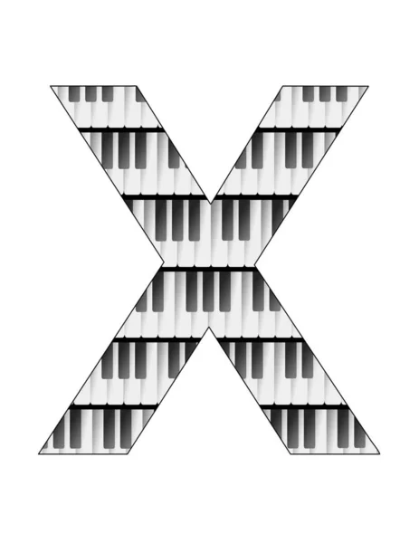 白い背景を持つ文字Xを形成する音楽キーボードのキーを搭載したイラスト — ストック写真