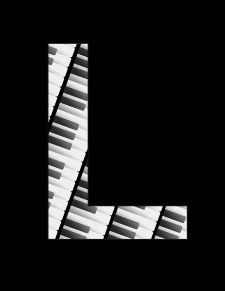 Siyah Arkaplanlı Harfini Oluşturan Bir Müzik Klavyesinin Anahtarlarını Gösteren Resimleme — Stok fotoğraf