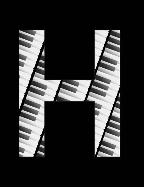 黒い背景を持つ文字Hを形成する音楽キーボードのキーを搭載したイラスト — ストック写真