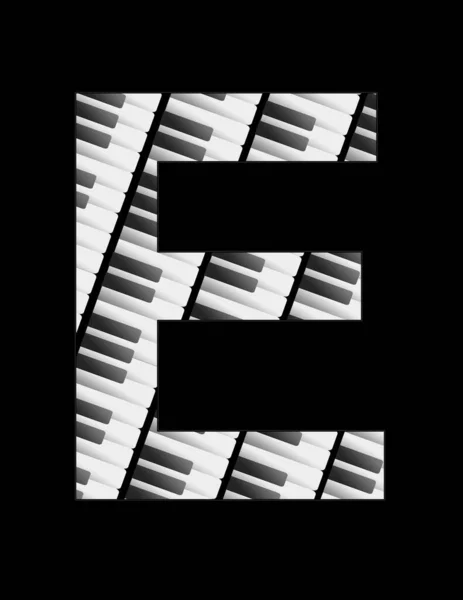 黒い背景の文字Eを形成する音楽キーボードのキーを搭載したイラスト — ストック写真
