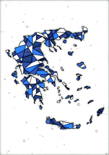 흰색과 파란색이 스테인드글라스 스타일의 그리스 나라의 디지털 — 스톡 사진