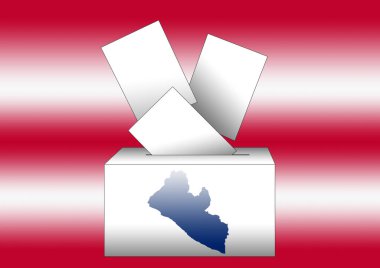 Oy pusulalarının ve Liberya haritalı bir oy sandığının çizimi