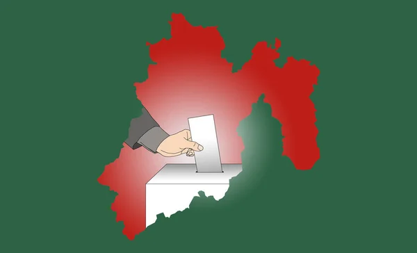 Hand Gibt Ihre Stimme Einer Wahlurne Mit Einer Karte Des — Stockfoto