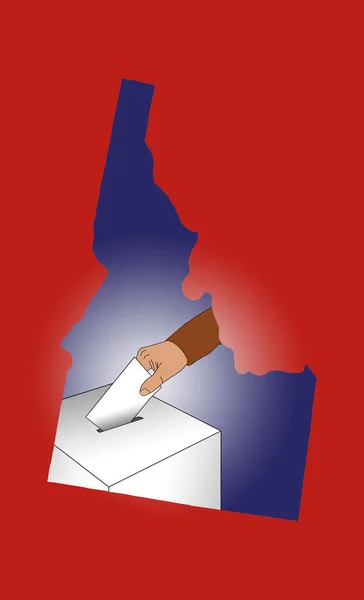 Mano Gettando Voto Una Scheda Elettorale Con Una Mappa Dello — Foto Stock