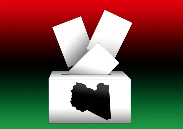 附有利比亚地图的选票和投票箱图解 — 图库照片