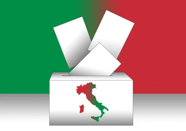 illustration of voting papers and a ballot box with the map of Italy