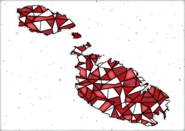 digital illustration with map of the country of Malta in stained glass style, with white and red colors