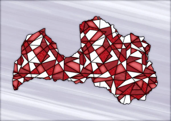 Цифровая Иллюстрация Картой Латвии Витражном Стиле Белыми Красными Цветами — стоковое фото