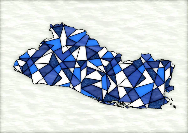 digital illustration with map of the country of El Salvador in stained glass style, with white and blue colors