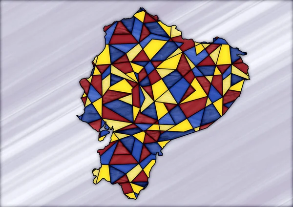 数码图解 附有厄瓜多尔国家地图 颜色为黄色 红色和蓝色的彩色玻璃风格 — 图库照片