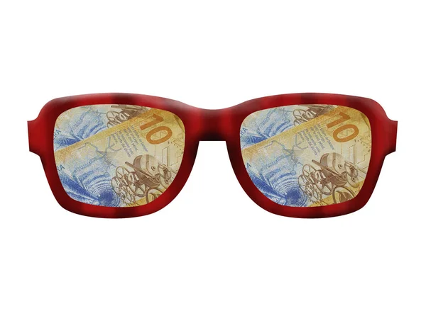 Ilustrace Obrysu Některých Brýlí Obrázkem Švýcarských Peněz Nich — Stock fotografie