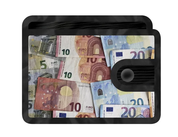 Ilustración Una Billetera Para Hombres Negro Con Imagen Dinero Europeo —  Fotos de Stock