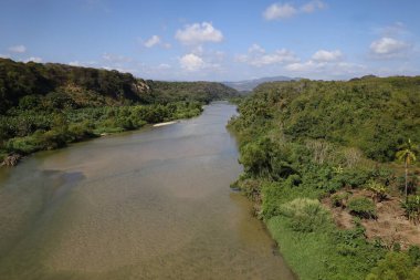Oaxaca 'daki ana Puerto Escondido nehri ile doğa manzarası