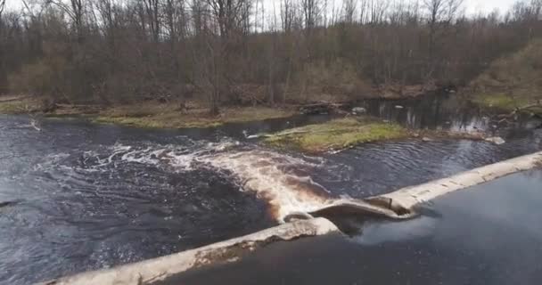 4К Вид с воздуха на дикую реку в лесу. Вода течет над камнями . — стоковое видео