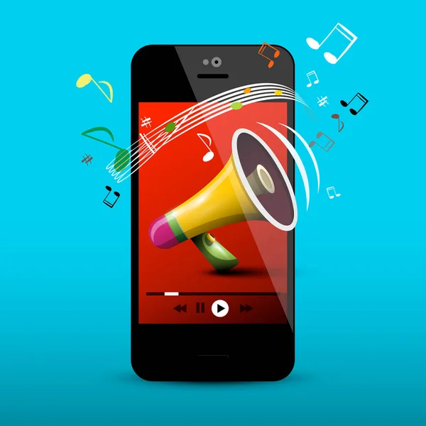 Мегафон Экране Мобильного Телефона Приложение Vector Music Player Заметки Мобильному — стоковый вектор