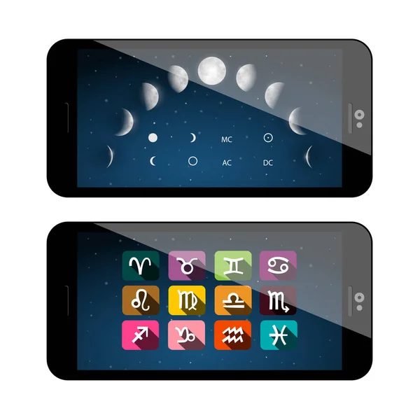 Moon Phases Symbols Mobile Phone App Vector Astrology Application — Stock Vector