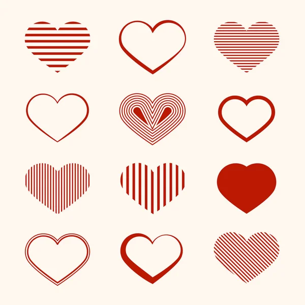 Heart Icon Vector Flat Design Hearts Set Isolated Light Background — Stock Vector