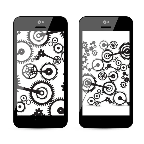 Cogs Gears Mobile Phone Vector Cog Gear Illustration Smartphone — Stock Vector