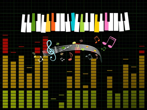 Music Studio Background Keyboard Frequency Gain Graph Notes Vector — Stock Vector