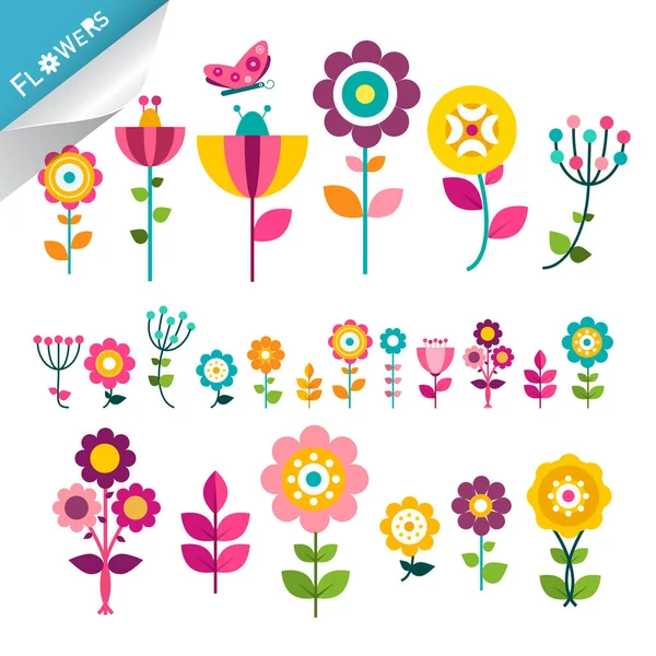 Flower Symbol Flowers Icons Cute Flat Plants Colorful Decorative Vector — Stock Vector