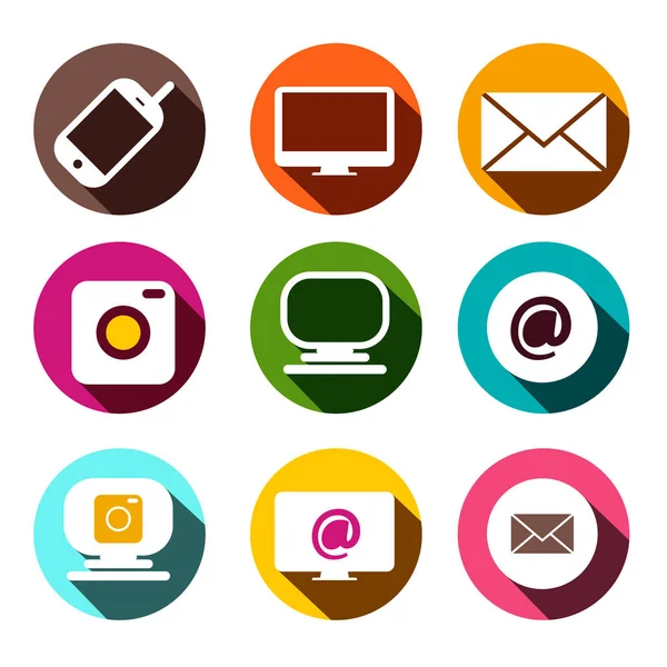 Computer Cellphone Camera Email Camera Icons Vector Flat Design Technology — Stock Vector