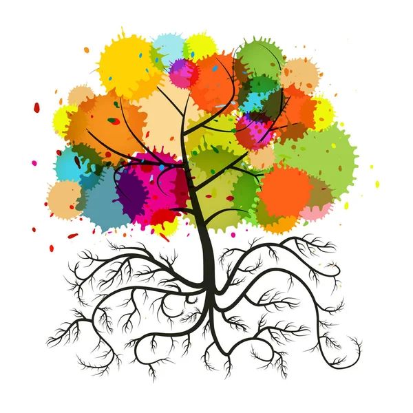 Абстрактное Векторное Дерево Корнями Разноцветными Шпицами Изолированными Белом Фоне — стоковый вектор