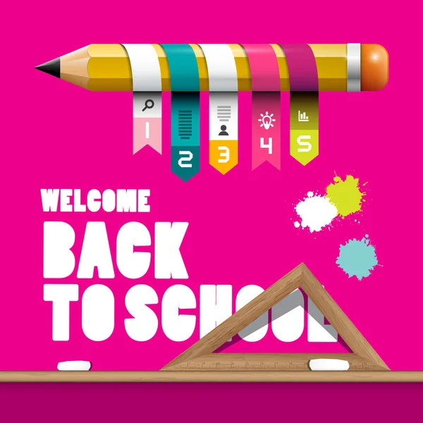 回到学校设计用铅笔 图表元素 标尺和飞溅在粉红色背景上 免版税图库插图