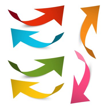 Ok simgeleri. Vektör renkli kağıt bükülmüş okları izole üzerinde beyaz arka plan belirleme.