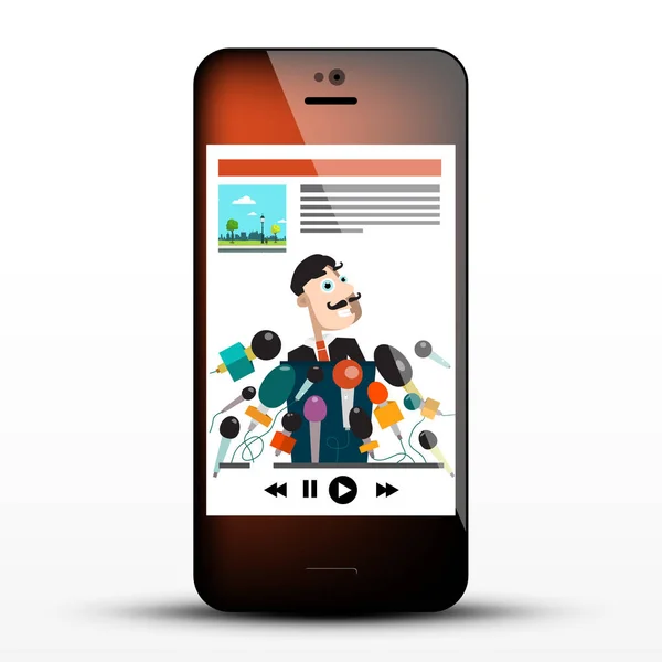 Homme Conférence Avec Microphone Mobile Phone Web App Internet Live — Image vectorielle