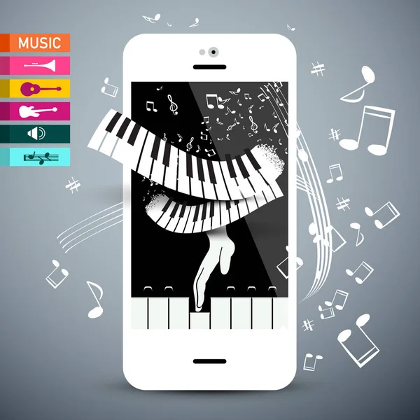 Musik Ikoner Med Tangentbord Vector App Mobiltelefon Musiknoter Med Mobiltelefon — Stock vektor