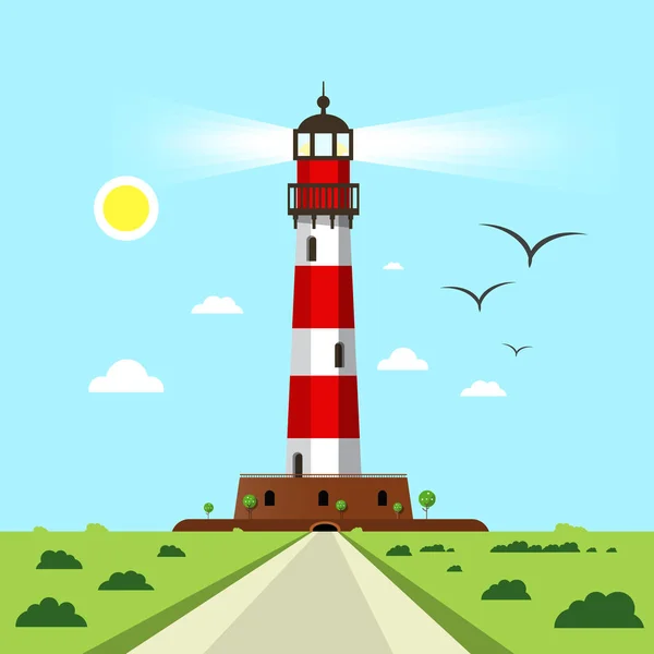 Lighthouse Beacon Vector Illustration Landscape — Stock Vector
