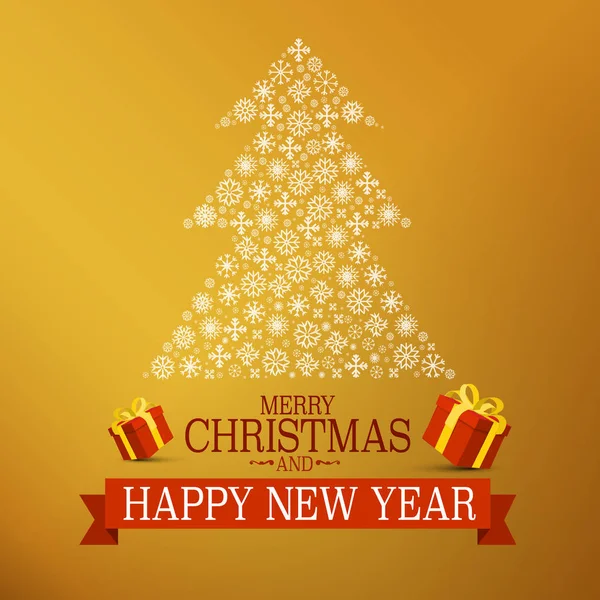 Vánoce Zlatý Design Strom Vloček Dárkové Krabičky Šťastný Nový Rok — Stockový vektor