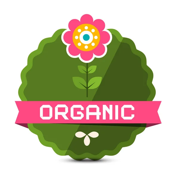 Organic Label Flower Vector Natural Product Sticker Design — Stock Vector