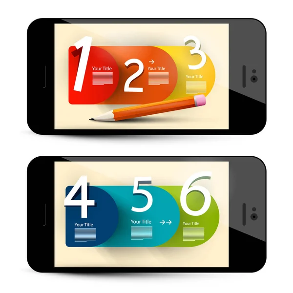 携帯電話の画面 ベクトル ビジネス コンセプト デザインの六つのステップ インフォ グラフィックのレイアウト — ストックベクタ
