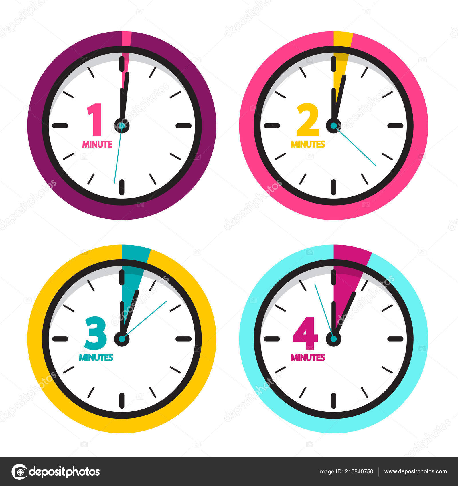 Minutos Reloj Conjunto Iconos Tiempo Vectorial Aislados Sobre