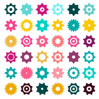 Renkli SMM - vites. İzole üzerinde beyaz arka plan vektör Cog dişli Icons Set.