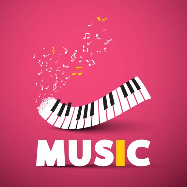Music Poster Vector Design Piano Keyboard Pink Background — Stock Vector