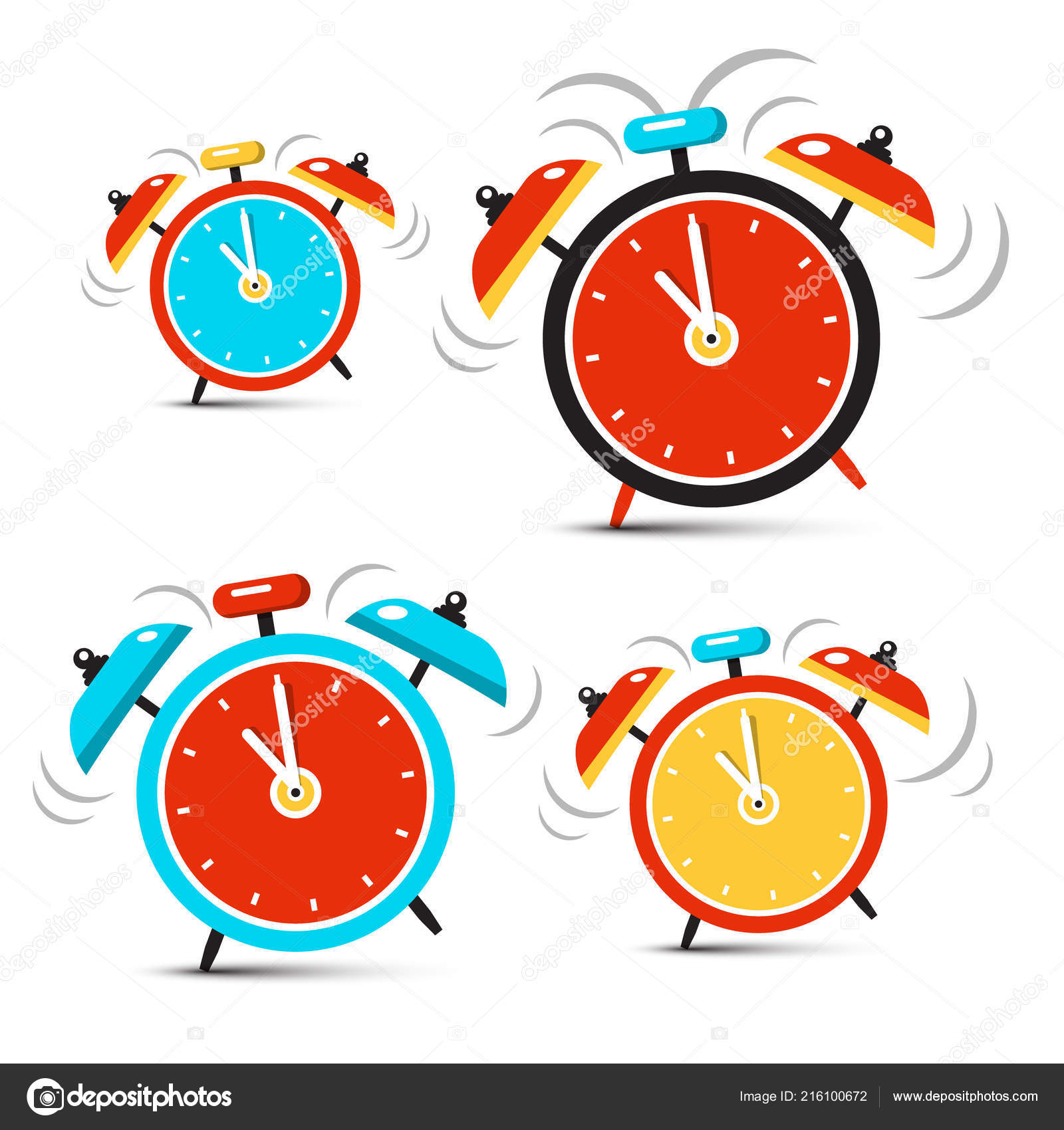 Vector Clock Time Symbol Ringing Alarm Clocks Set Isolated White Stock ...