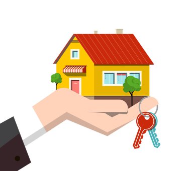 Beyaz arka plan üzerinde izole tuşları ile insan eli simgesinde Müstakil Ev